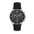 Daniel Klein Exclusive DK113902-5 multifunction chronograph watch with black dial, stainless steel case, tachymeter bezel, and black embossed leather strap