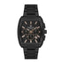 Daniel Klein Exclusive DK113801-5 black ion-plated chronograph watch with tonneau case, black dial with rose gold indices, and stainless steel bracelet