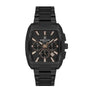Daniel Klein Exclusive DK113801-5 black ion-plated chronograph watch with tonneau case, black dial with rose gold indices, and stainless steel bracelet