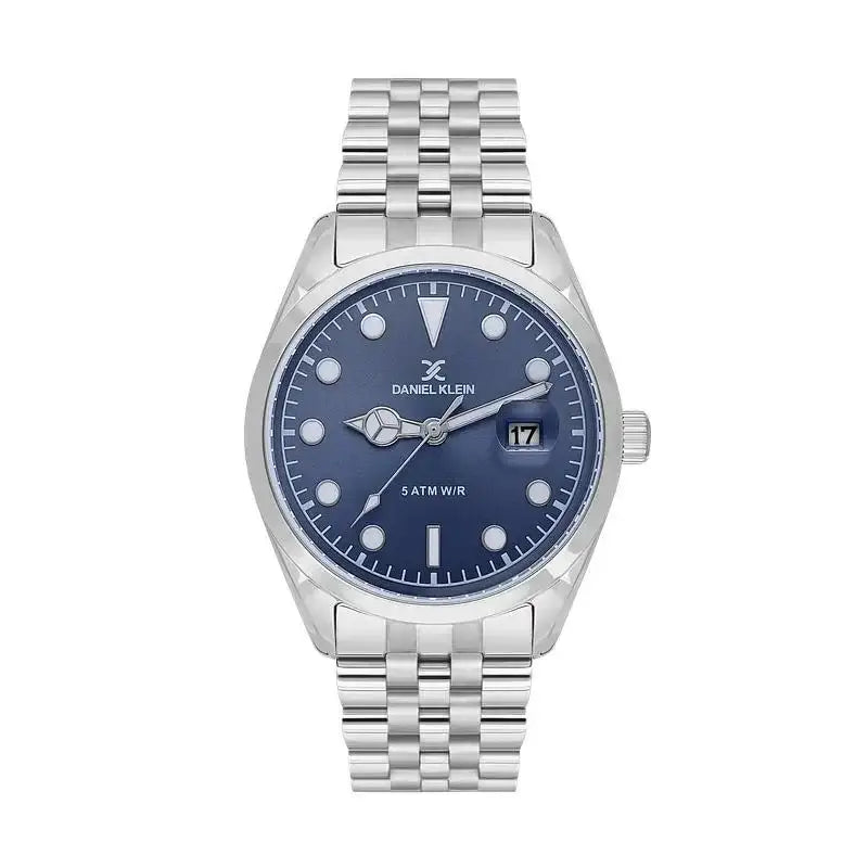 Daniel Klein Premium DK.1.13835-2 blue dial stainless steel quartz watch with date display and five-link bracelet