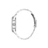 Round 42mm stainless steel watch case with silver-tone bezel and fold-over clasp bracelet