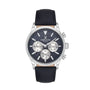 Daniel Klein Exclusive DK113745-2 multifunction chronograph watch with blue sunray dial, three subdials, stainless steel case, and blue genuine leather strap