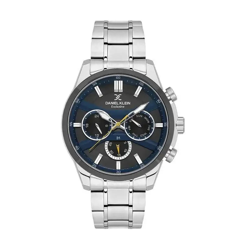 Daniel Klein Exclusive DK113793-2 men's multifunction watch with blue dial and stainless steel bracelet
