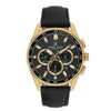 Daniel Klein Exclusive DK114002-4 multifunction chronograph watch with gold-tone case, black dial with tachymeter scale, and black crocodile-embossed leather strap
