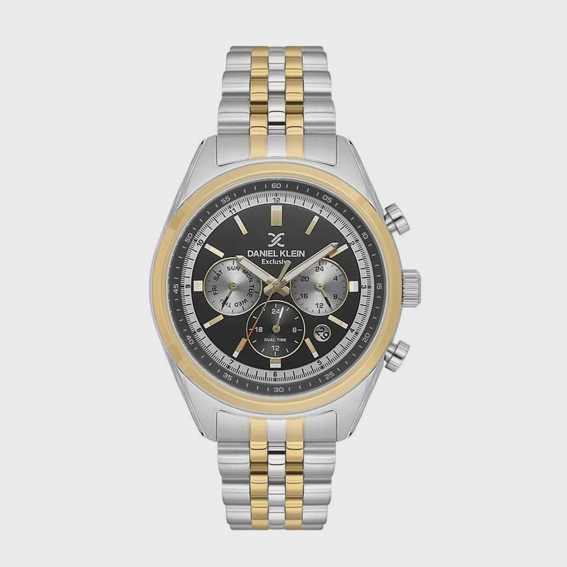 Daniel Klein Exclusive DK1.13976-5 two-tone stainless steel chronograph watch with black dial and gold-tone bezel