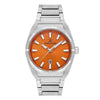 Daniel Klein DK113749-5 men's quartz watch featuring orange textured dial with silver baton indices and stainless steel bracelet