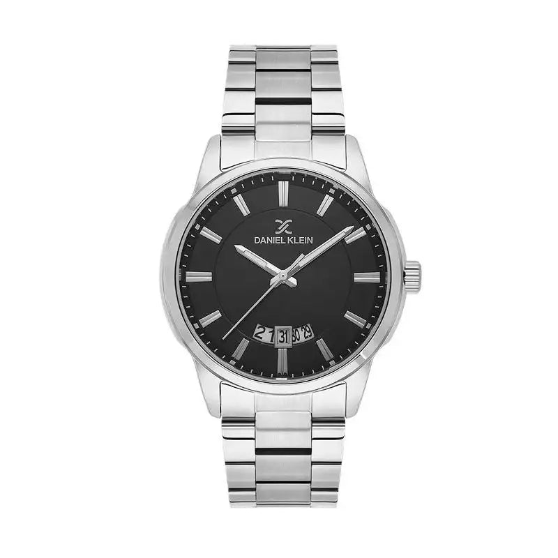 Daniel Klein DK113795-1 quartz watch with black dial, stainless steel case and bracelet, date window at 6 o'clock