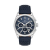 Daniel Klein Exclusive DK113809-3 quartz chronograph watch with blue dial, stainless steel case, and perforated blue leather strap