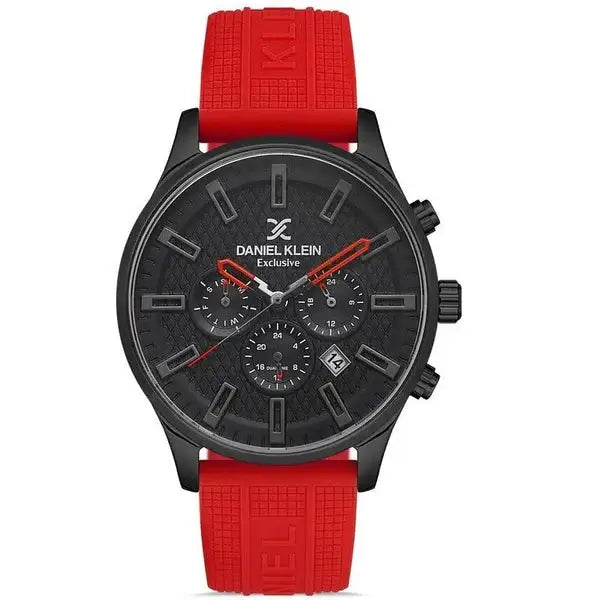 Daniel Klein Exclusive Men's Chronograph Watch with Black Dial and Red Silicone Strap DK113171-3