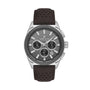 Daniel Klein Exclusive DK.1.13809-5 quartz chronograph watch with grey dial, stainless steel case, and brown perforated leather strap