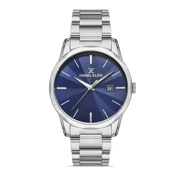Daniel Klein DK113082-2 men's quartz watch with sunray blue dial and stainless steel bracelet on white background