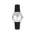 Daniel Klein DK113921-1 women's quartz watch with silver dial, Roman numeral hour markers, date window, and black leather strap