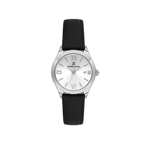 Daniel Klein Women’s Silver Dial Black Leather Strap Watch DK113921‑1