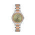 Daniel Klein Premium DK113765-5 ladies quartz watch with green sunray dial, crystal-set bezel, and two-tone rose gold stainless steel bracelet