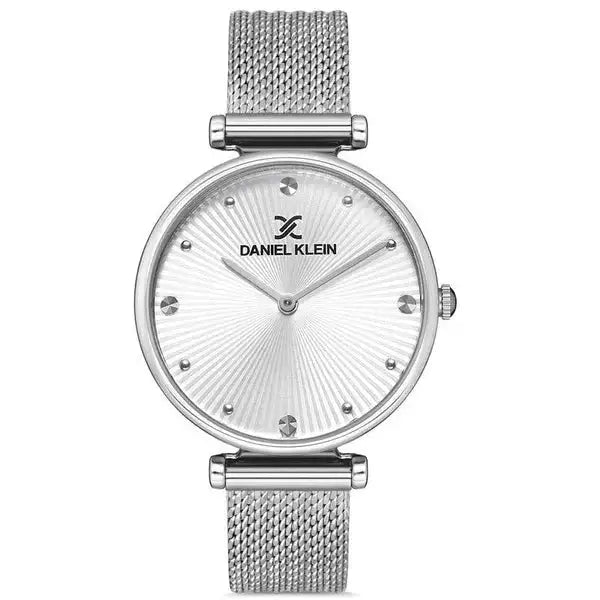 Daniel Klein Premium Ladies Silver Sunray Dial Quartz Watch with Stainless Steel Mesh Bracelet DK112954-1