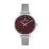 Daniel Klein Premium ladies watch with burgundy dial and silver stainless steel mesh bracelet