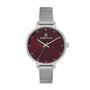 Daniel Klein Premium ladies watch with burgundy dial and silver stainless steel mesh bracelet