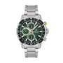 Daniel Klein Exclusive DK113642-3 men's multifunction quartz watch with green sunray dial, stainless steel case and bracelet, black rotating bezel