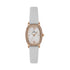 Daniel Klein Premium DK113943-5 women's watch with rose gold-tone cushion case, white mother-of-pearl dial, crystal-set bezel, and grey leather strap