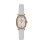 Daniel Klein Premium DK113943-5 women's watch with rose gold-tone cushion case, white mother-of-pearl dial, crystal-set bezel, and grey leather strap