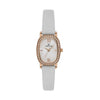 Daniel Klein Premium DK113943-5 women's watch with rose gold-tone cushion case, white mother-of-pearl dial, crystal-set bezel, and grey leather strap