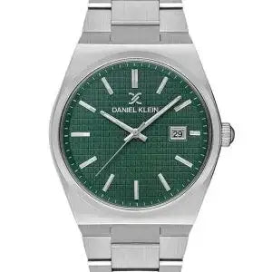 Daniel Klein DK.1.13649-3 quartz watch with green textured dial, stainless steel integrated bracelet, date function, 45mm case
