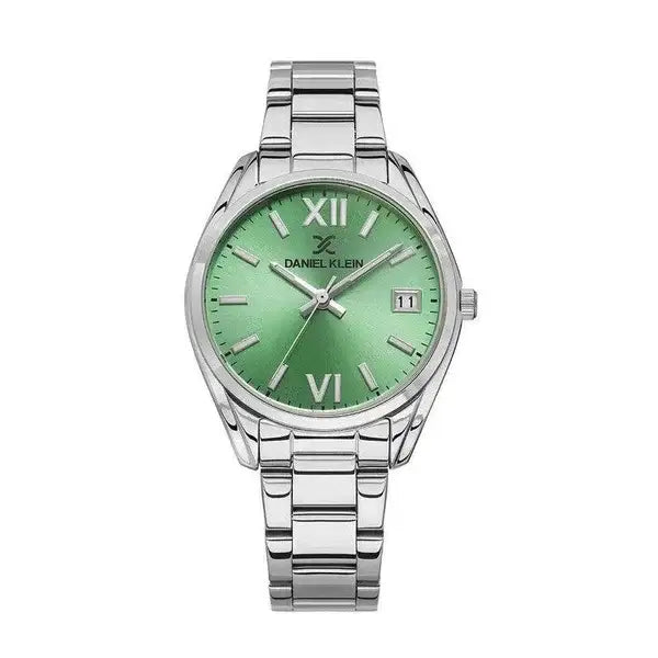 Daniel Klein Premium DK.1.13482-4 quartz watch with green gradient sunburst dial, stainless steel case and bracelet, Roman numerals and date display