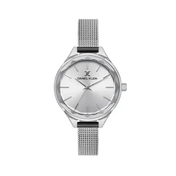 Daniel Klein DK113508-1 women's quartz watch with silver sunray dial and stainless steel mesh bracelet