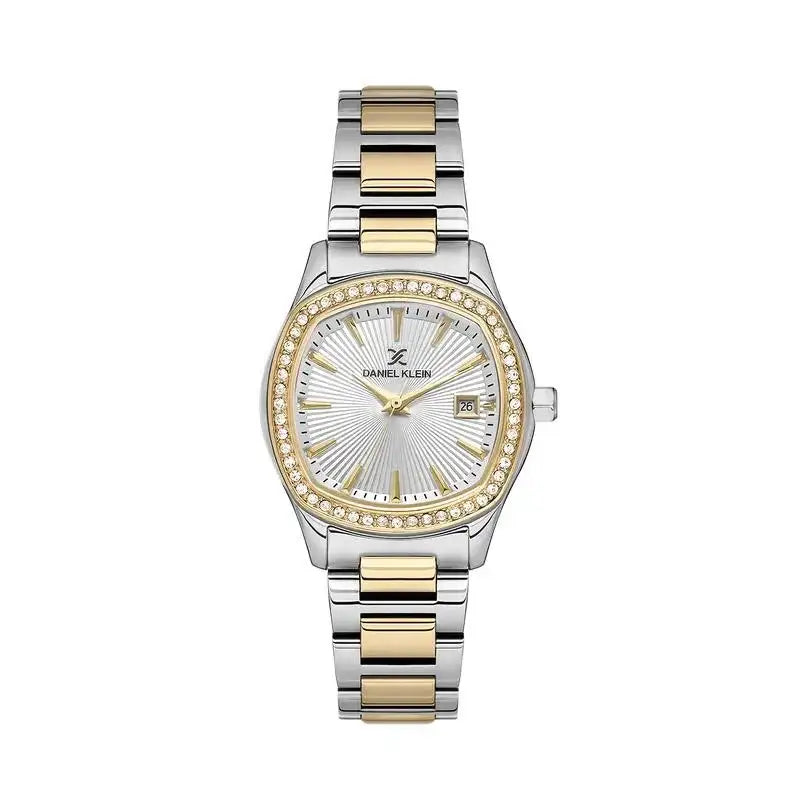 Daniel Klein Ladies' Two-Tone Analogue Watch DK.1.13866-3, full frontal view, showcasing the 39mm case and silver dial.