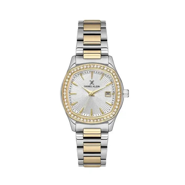 Daniel Klein Ladies' Two-Tone Analogue Watch DK.1.13866-3, full frontal view, showcasing the 39mm case and silver dial.