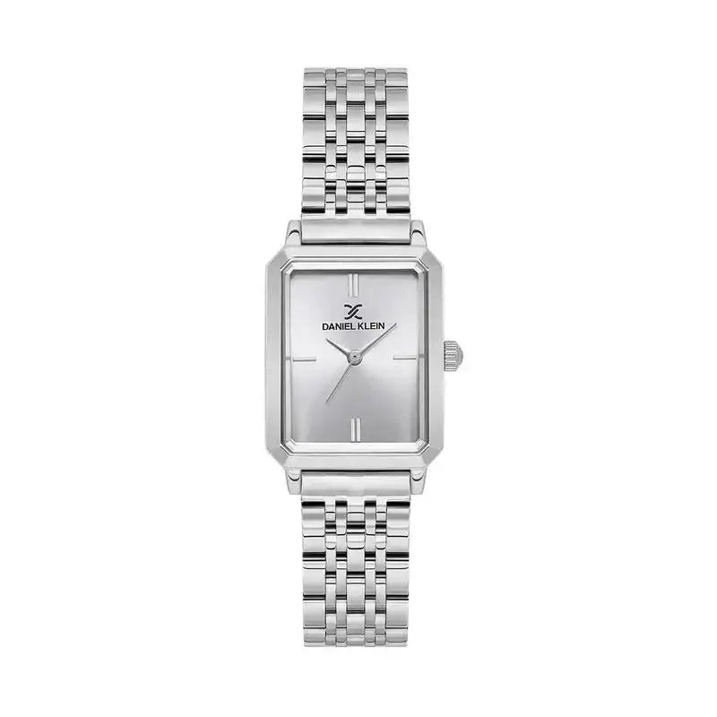 Daniel Klein DK113785-1 ladies quartz watch with rectangular silver dial and stainless steel integrated bracelet