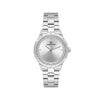 Daniel Klein Women's Silver Dial Watch DK113897-1, front view, showing the silver sunray dial, stone indices, and stainless steel bracelet.

