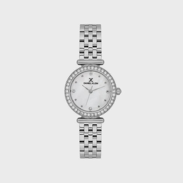 Daniel Klein DK113948-1 ladies watch with mother-of-pearl dial, crystal bezel and stainless steel bracelet