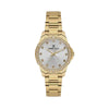 Daniel Klein DK113951-2 ladies' gold-tone stainless steel watch with crystal-set bezel and sunray silver dial on white background