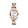 Daniel Klein DK113955-6 women's two-tone quartz watch with cushion-shaped case, silver sunray dial with crystal markers, and rose gold stainless steel bracelet