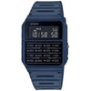 Casio Databank CA-53WF-2BDF navy blue resin calculator watch with digital display and integrated strap Cassimsandco