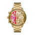 Diesel Griffed DZ4595 gold-tone chronograph watch with 48mm case, sunray dial with red accents, and integrated stainless steel bracelet
