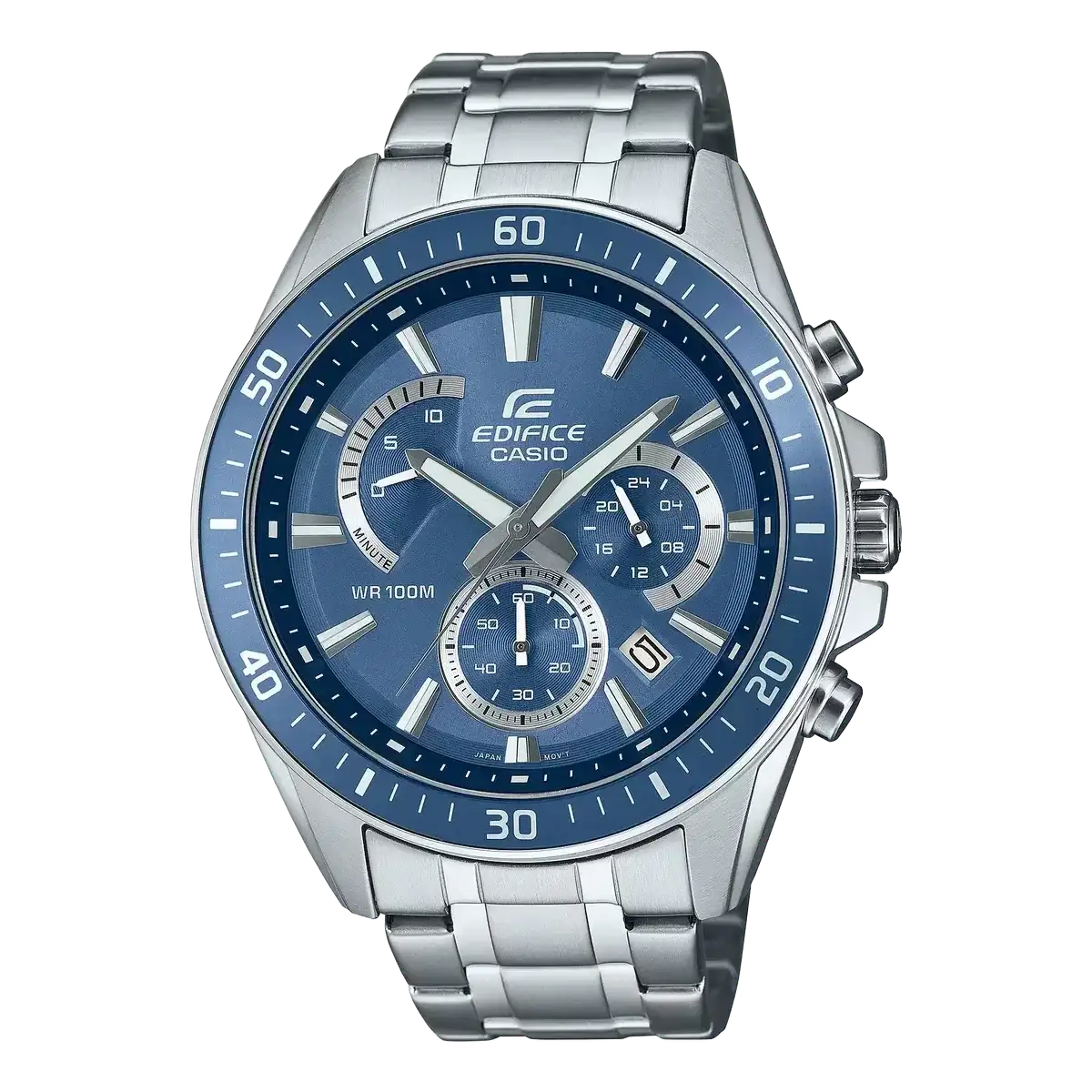 Casio Edifice EFR-552D-2AVUDF blue dial chronograph watch with stainless steel bracelet and rotating bezel