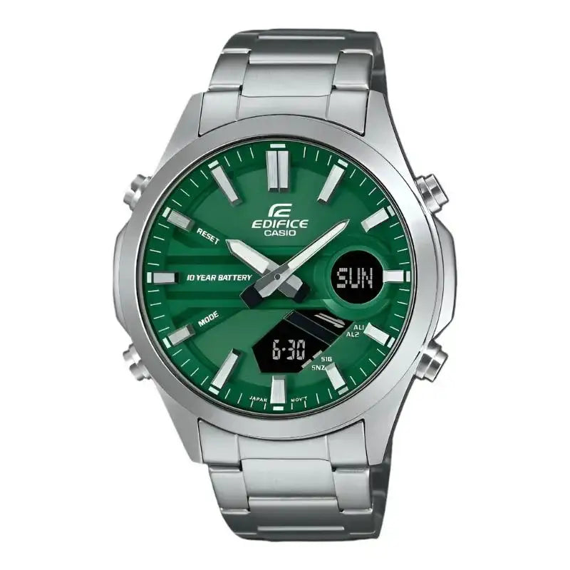 Casio Edifice EFV-C120D-3ADF quartz watch with green sunray dial, stainless steel case and bracelet, analogue-digital display
