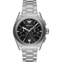 Emporio Armani AR11560 Federico chronograph watch with black dial and stainless steel bracelet on white background