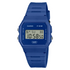 Casio F-91WB-2A1DF digital watch front view with blue dial and LCD