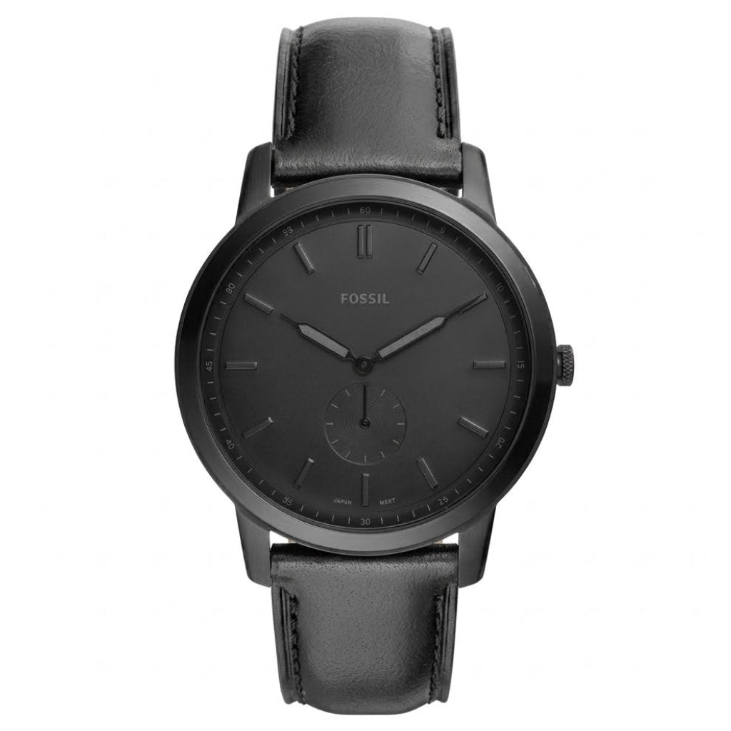 Fossil The Minimalist Quartz Two-Hand Black Dial Black Leather Watch (FS5447)