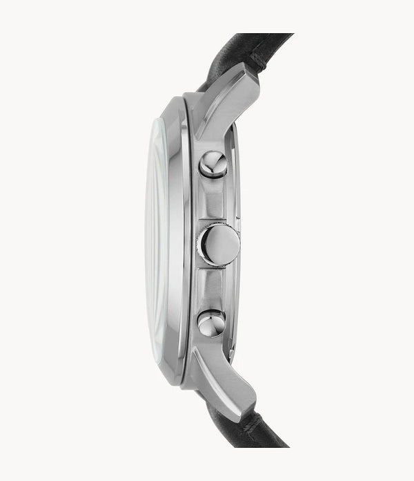 Fossil Grant Chronograph Quartz Black Dial Stainless Steel Leather Strap Watch 44mm (FS4812)