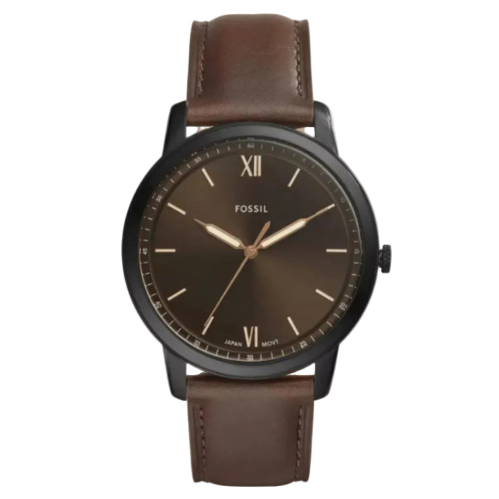 Fossil Minimalist FS5551 front view with brown sunray dial and black case