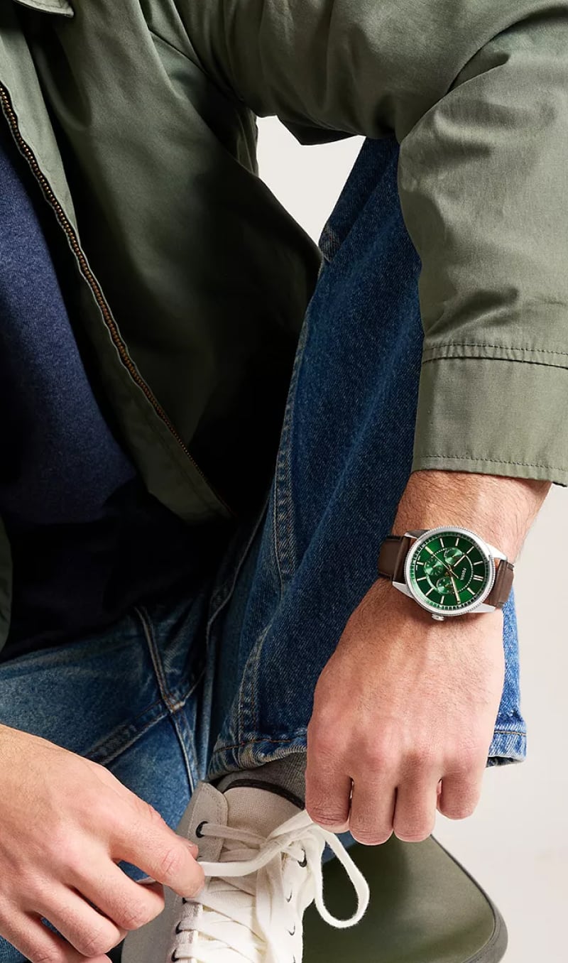 Fossil Pearson Multifunction Quartz Green Dial Brown Leather Watch (FS6137)