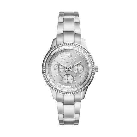 Fossil Stella Sport ES5108 37mm quartz multifunction silver dial stainless steel women's watch with crystal bezel