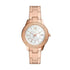 Fossil Stella ES5131 rose gold-tone quartz watch with white mother-of-pearl dial, crystal-set bezel, date window, and stainless steel bracelet