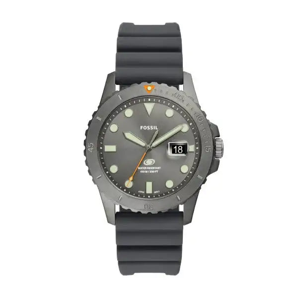 Fossil Blue FS5994 42mm quartz grey dial dive watch with grey silicone strap and date window