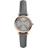 Fossil Carlie Mini ES5068 womens quartz watch with 28mm rose gold case grey sunray dial and grey leather strap