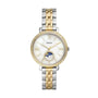 Fossil Jacqueline ES5166 moonphase two-tone stainless steel watch with mother-of-pearl dial and crystal bezel